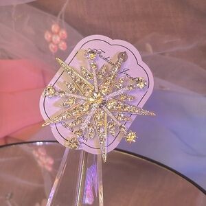 Brooch Snowflake CZ Large and Small  and Silver Tone